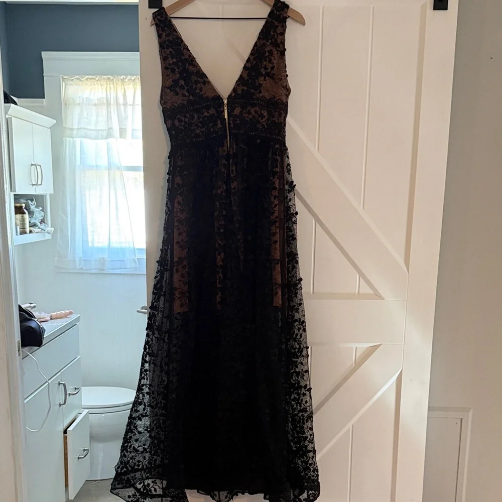Bronx and Banco Black Lace Maxi Dress with Nude Slip - Picture 4 of 4